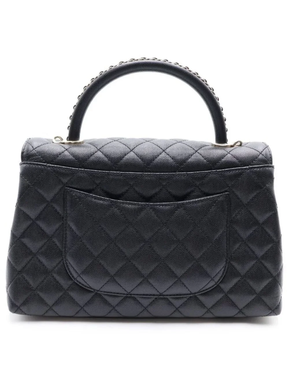 Chanel Coco Handle Turnlock 2-Way Chain Shoulder Bag Black Caviar Leather Gold